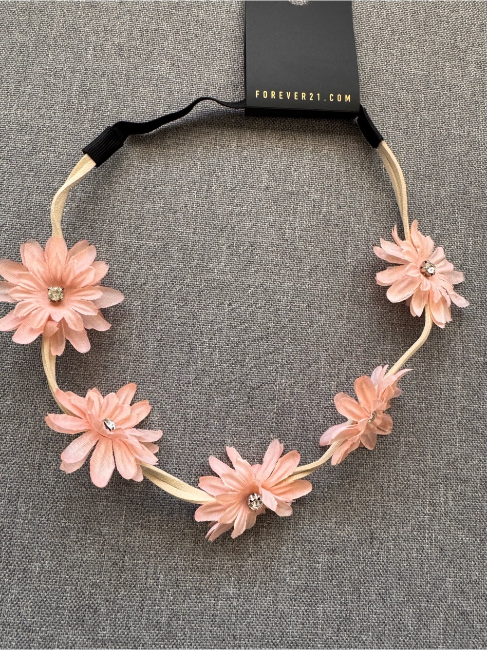 Delicate Pink Floral With Rhinestone Headband — Women's Hair Accessory - Picture 4 of 5